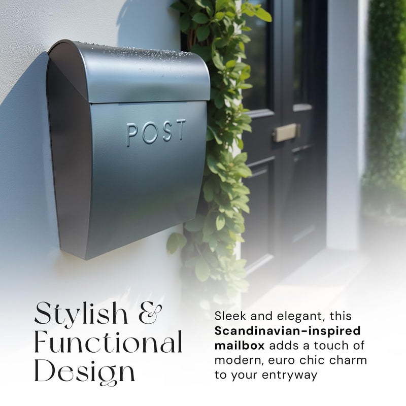 NACH Large Wall Mount Mailbox, 15.07 x 12.44 x 5.39 inches, Black Mailboxes for Outside Wall Mount, Waterproof - The Sylvia Mailbox - Image 2